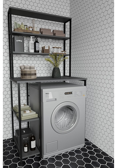 Çamaşır Makinası Dolabı Çamaşır Makinası Üstü Çok Raflı Düzenleyici Metal Banyo Dolabı Antrasit Diğer