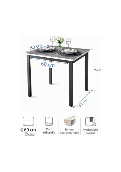Siyah/beyaz Mutfak Masası, Yemek, Bahçe Masası, Metal Ayaklı, 60x60 Masa
