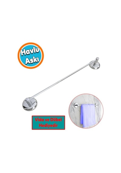 Metal Havluluk Krom Bez Havlu Asma Askısı Aparatı 42 Cm Banyo Lavabo Vidalı Askılık Sağlam Askı Çok Renkli