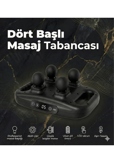4 Başlıklı Masaj Tabancası - Ergonomik Derin Doku Sırt Ve Boyun Masaj Aleti Ağrı Ve Sızı Giderici Çok Renkli