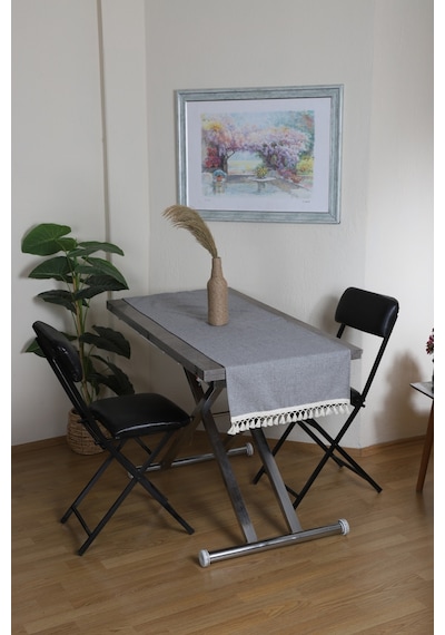 Dnc Home Tekstil Ndchome Keten Gri Antrasit Ponponlu Runner 150 X 45 Antrasit