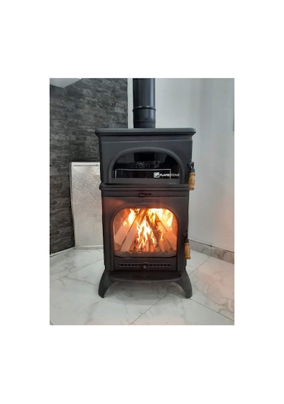 Flame Stove Fs-024 Kuzineli 3 Tarafı Camlı Komple Pik Döküm Şömine Soba