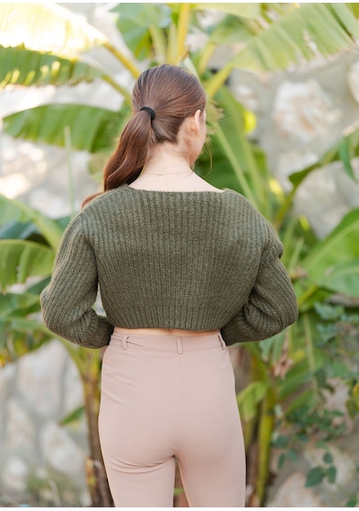 Örme Crop Kazak Haki