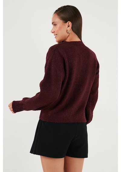Lela Premium Regular Fit Bisiklet Yaka Yumuşak Dokulu Bayan Hırka 680Hi00147 Bordo