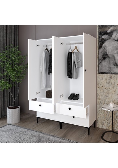 Kalender Dekor Silvia-1-1 Slv01, 4 Kapaklı, 4 Çekmeceli Gardırop