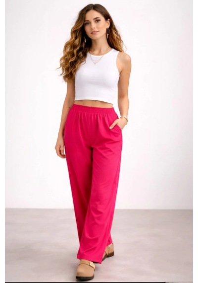 Bbbutikbasic Dökümlü Ayrobin Basic Pantolon Tr0935 Fuşya