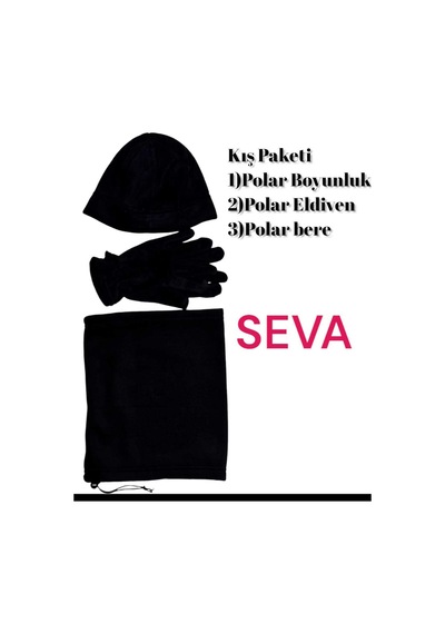 Seva Unisex Siyah Polar Boyunluk-polar Bere-polar Eldiven Seti