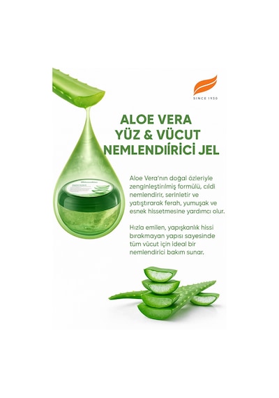 Aloe Vera Yüz Ve Vücut Nemlendirici Jel 300 Ml Serinletici, Yatıştırıcı