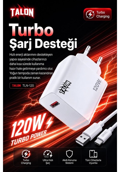 120w Hızlı Şarj Adaptörü Ve Kablo Seti Akıllı Çipli Güvenli Şarj Özellikli Diğer