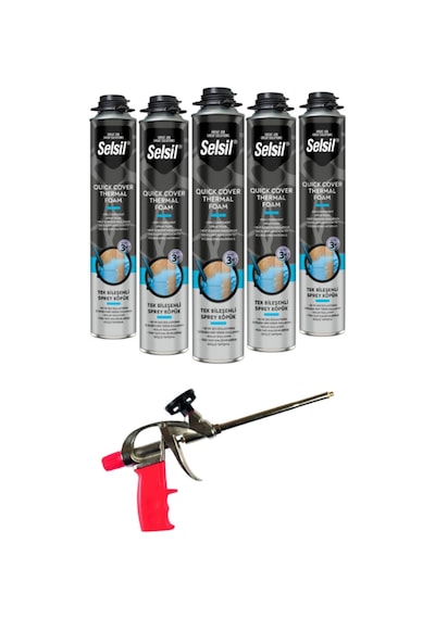 Selsil Thermal Foam Isı Ve Ses Yalıtım Köpüğü 850 Ml. 5 Adet ,demir Köpük Tabancası