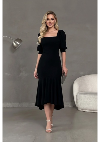 Defymoda Kadın Balık Model Cazibeli Elbise Siyah