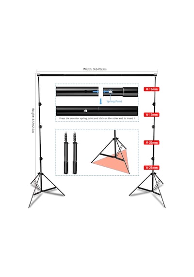 2,6 X 3 M / 8,5 X 10 Ft Taşıma Çantalı Ayarlanabilir Fotoğraf Standı Arka Plan Destek Sistemi K Standart