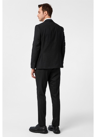 Süvari Siyah Slim Fit Desenli Mono Yaka 6 Drop Klasik Takım Elbise