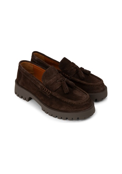 Deery Kadın Hakiki Süet Kahverengi Püsküllü Loafer - 02035zkhvc01 Kahverengi