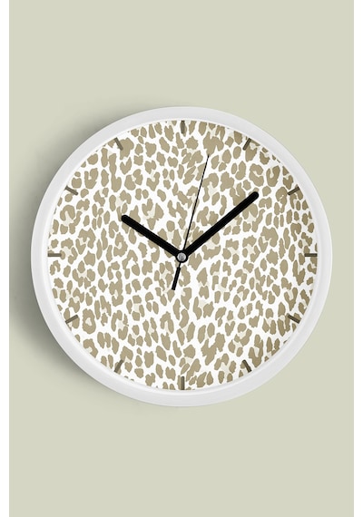 Soyut Leopar Desenli Modern Duvar Saati - 30cm - Önü Camlı Beyaz Kasa - Sessiz Mekanizma Beyaz