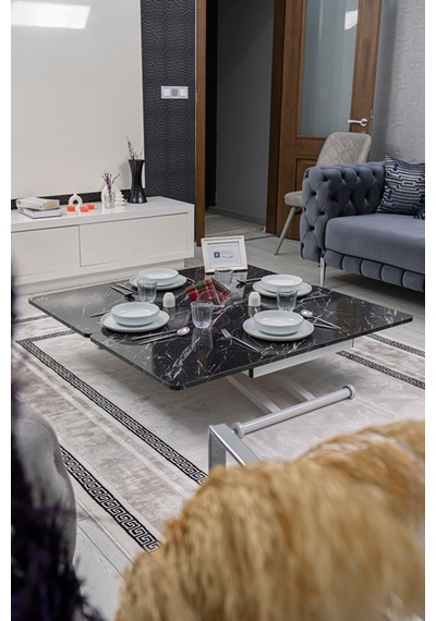 Home Üst Tabla Mdf Siyah Mermer Oval Köşe Alt Beyaz