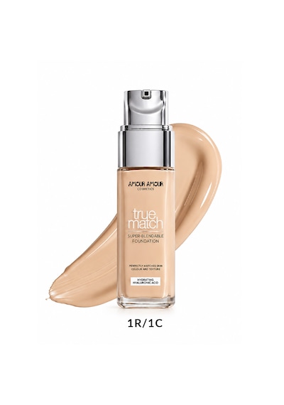True Match Nemlendirici Likit Fondöten 30 Ml Hyaluronik Asitli, 24 Saat Kalıcı & Terlemeye Dayanıklı Doğal Bitiş 1R1C Rose Ivory