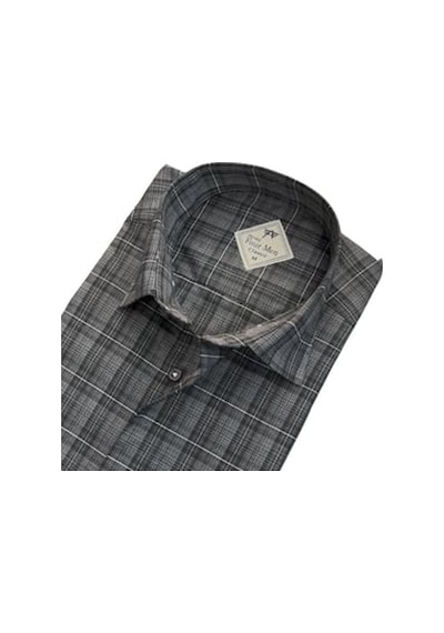 Eren Style Linen Keten Klasik Uzun Kollu İki Cepli Kapaklı Mavi Baba Gömleği Regular Kalıp Antrasit