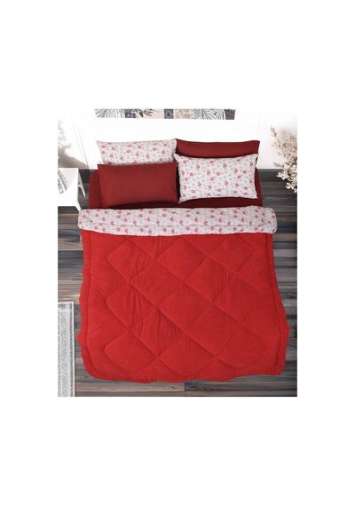 Welsoft Çift Kişilik Yorgan 195x215 Cm Çift Taraflı Ultra Yumuşak Silikon Dolgulu Bordo Bordo