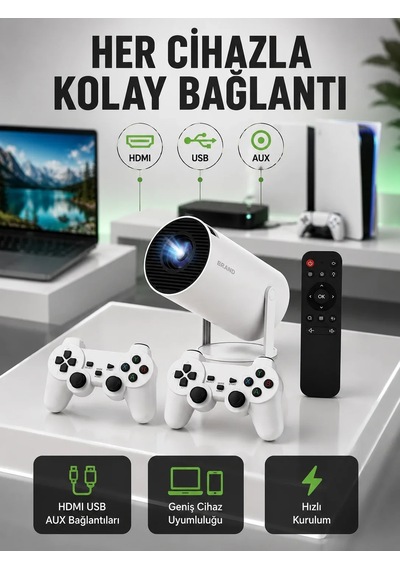 Portatif 4k Projeksiyon 4.000 Uygulama, Kablosuz Yansıtma Ve Bluetooth 5.0 Yeni Nesil Diğer