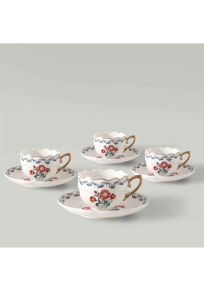 Linens Kael Porselen 4'lü 90 Ml Kahve Fincan Takımı Renkli Çok Renkli