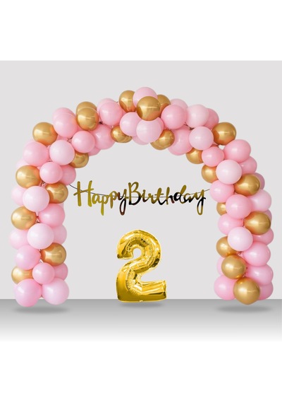 2 Yaş Retro Gold Pembe Balon Happy Birthday Banner Gold Rakam Doğum Günü Süsleme Çok Renkli