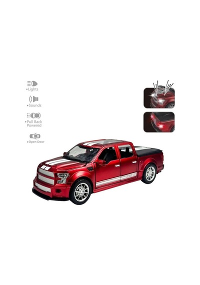 Metal Ford Pickup 1:22 Ölçek Kırmızı - Sesli, Işıklı Ve Çek Bırak Off-road Oyuncak Arazi Aracı Çok Renkli