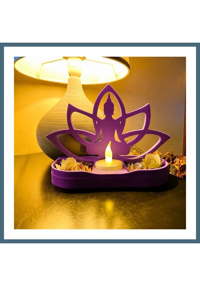 Bezos 3d Baskı Lotus Buda Mumluk - Dekoratif Tealight Mumluk-mor Agc