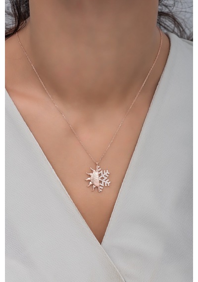 925 Ayar Gümüş Kartanesi Ve Güneş Tasarım Kolye Rose Gold
