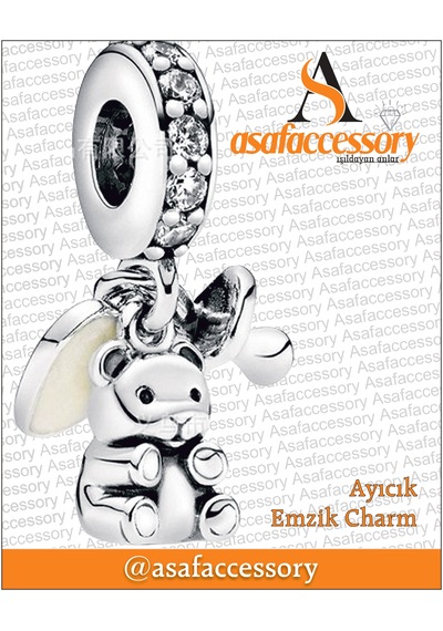 Ayıcık Ve Emzik Sallantılı Charm Gümüş