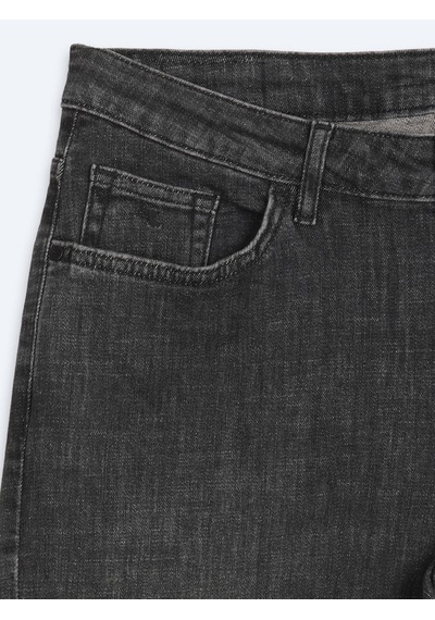 Kip Koyu Gri Düz Slim Fit Denim Pamuk Karışımlı Pantolon