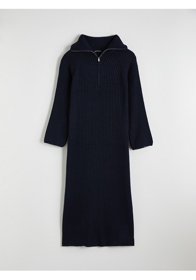 Lcw Modest Lacivert Polo Yaka Triko Elbise