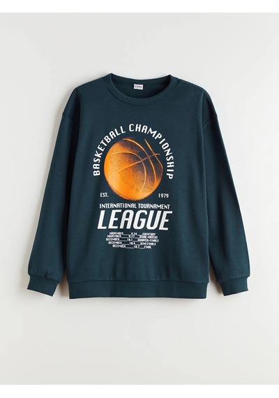 LC Waikiki Lcw Kids Petrol Bisiklet Yaka Baskılı Erkek Çocuk Sweatshirt