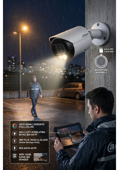 Dahua Smart Dual Light Poe Ip Bullet Kamera Akıllı Renkli Gece Görüşlü Ipc-hfw1249s-s-ıl 2mp