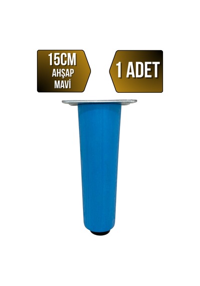 Düz Torna Ayarlı Ahşap Ayak Mobilya Masa Ve Dolap Ayağı Mavi 15cm Kayın / Gürgen 1 Adet