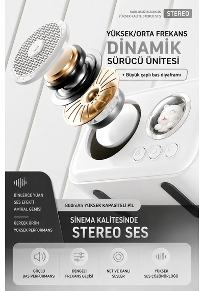 Taşınabilir Özel Tasarım Güçlü Ses 5w Kedi Figürlü Bluetooth, Aux, Tf Kart Destekli Hoparlör