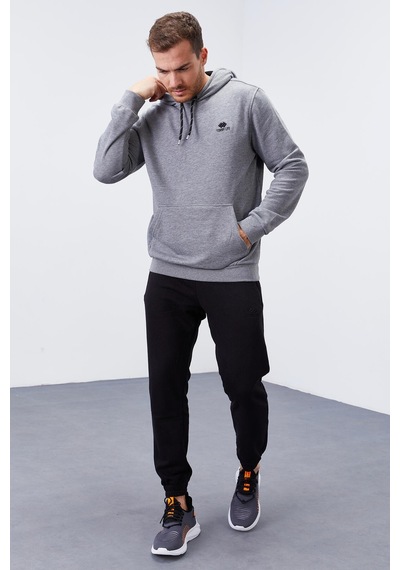 Tommy Life Gri Melanj Kanguru Cep Standart Kalıp Kapüşonlu Erkek Sweatshirt - 87872 GRİ MELANJ