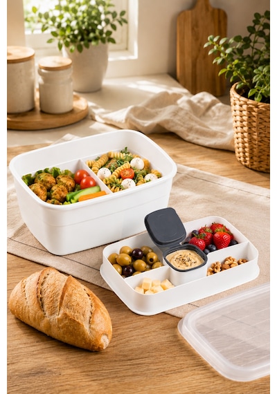 Porsima 3200 Vakumlu 2 Katlı Lunch Box - Sefer Tası 1200 Ml Beyaz
