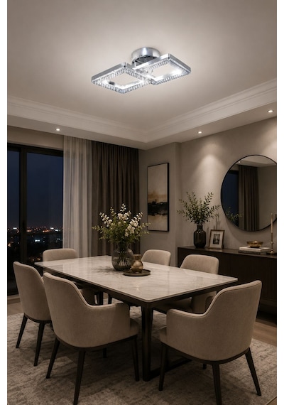 LumiaLighting Yakamoz Model 2"li Gümüş 3 Renk Modu Ledli Modern Tavana Sıfır Salon Mutfak Çocuk Yatak Odası Led Avize
