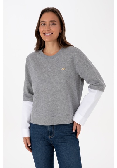 U.S. Polo Assn. Kadın Gri Melanj Gömlek Detaylı Bisiklet Yaka Sweatshirt 50315303-VR086