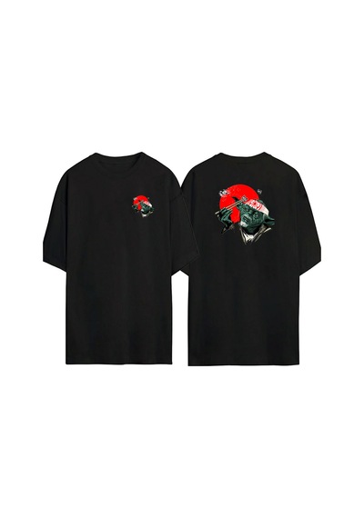 Thewert Unisex Star Wars Illustrations And Fighter Planes Ön Arka Baskılı Sıyah Oversize T-shirt Siyah