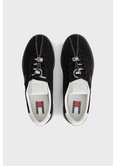 Tommy Jeans Logolu Süet Deri Sneaker Ayakkabı Kadın Ayakkabı En0en03122 Bds Siyah