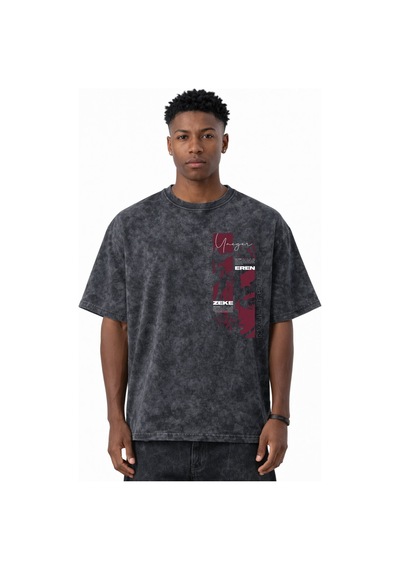 Tasarım Eren Yeager Zeke Attack On Titan Anime Baskılı Unisex Ove Siyah
