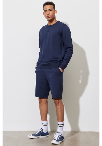 Ac&Co / Altınyıldız Classics Erkek Lacı Standart Fit Normal Kesim Pamuklu Cepli Örme Şort Lacivert