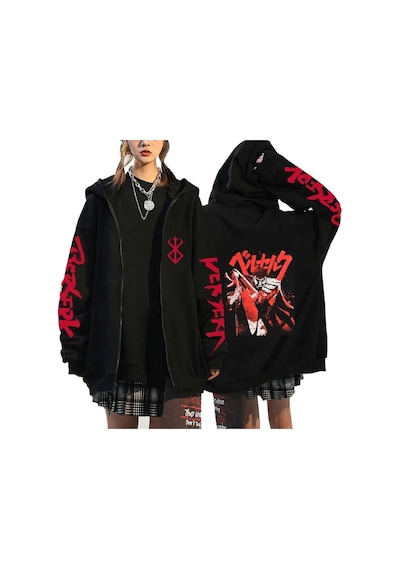 Tarzsokak Berserk Fermuarlı Hoodie Mod45 14630 Siyah Siyah
