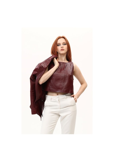 Leatinn Bordo Kadın Deri Crop