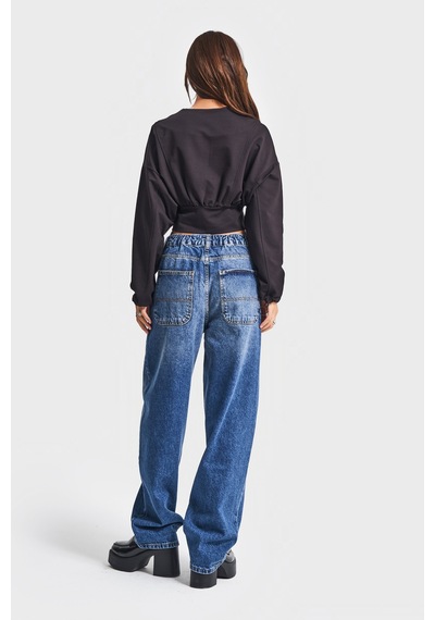 Itsbasic Kadın Siyah Renk W5-1 Bol Kesim Örme Esnek Kumaş Oversize Fermuarlı Sweatshirt