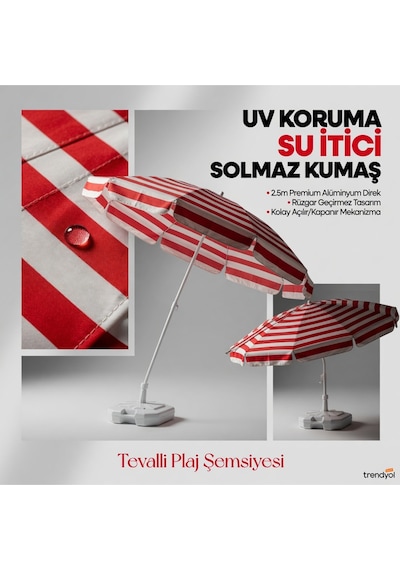 360 Dönebilen Plaj Şemsiyesi Uv Korumalı Su İtici Solmaz Kumaş 190 Gr Dokuma Polyester -kırmızı