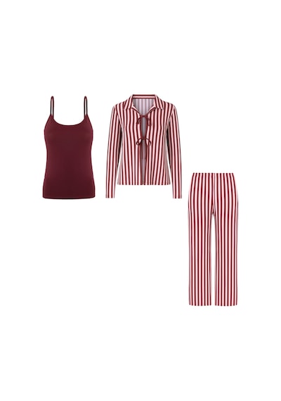 3'lü Çizgili Pamuklu Pijama Takımı Kk30134 Bordo - Pembe