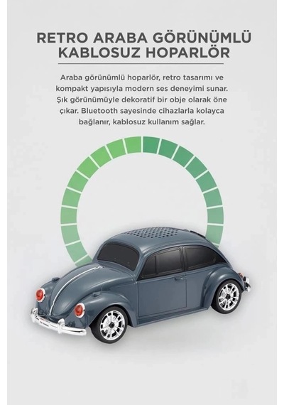 Özel Seri Torima Bluetooth Hoparlör Retro Araba Voswos D49 Gri Müzik Aleti Tasarım Radyo Görsel Obje